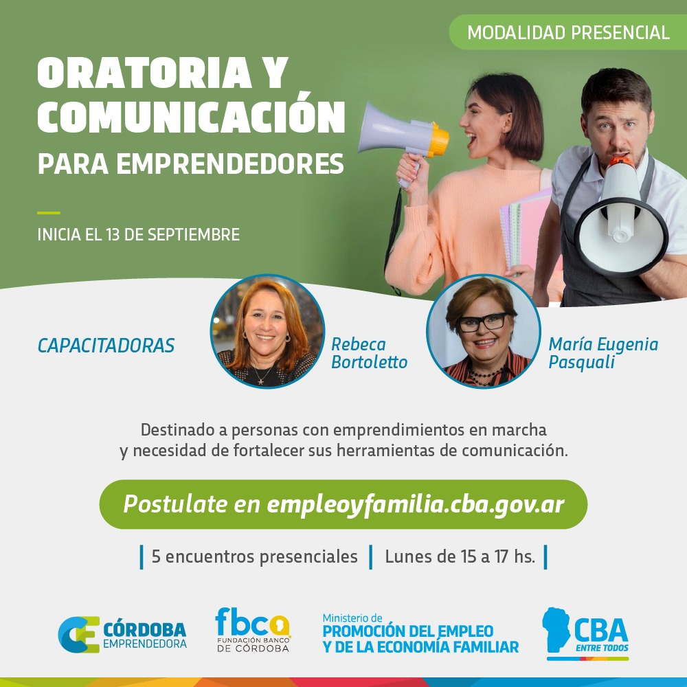 Emprendedores: inscripciones abiertas para taller de oratoria